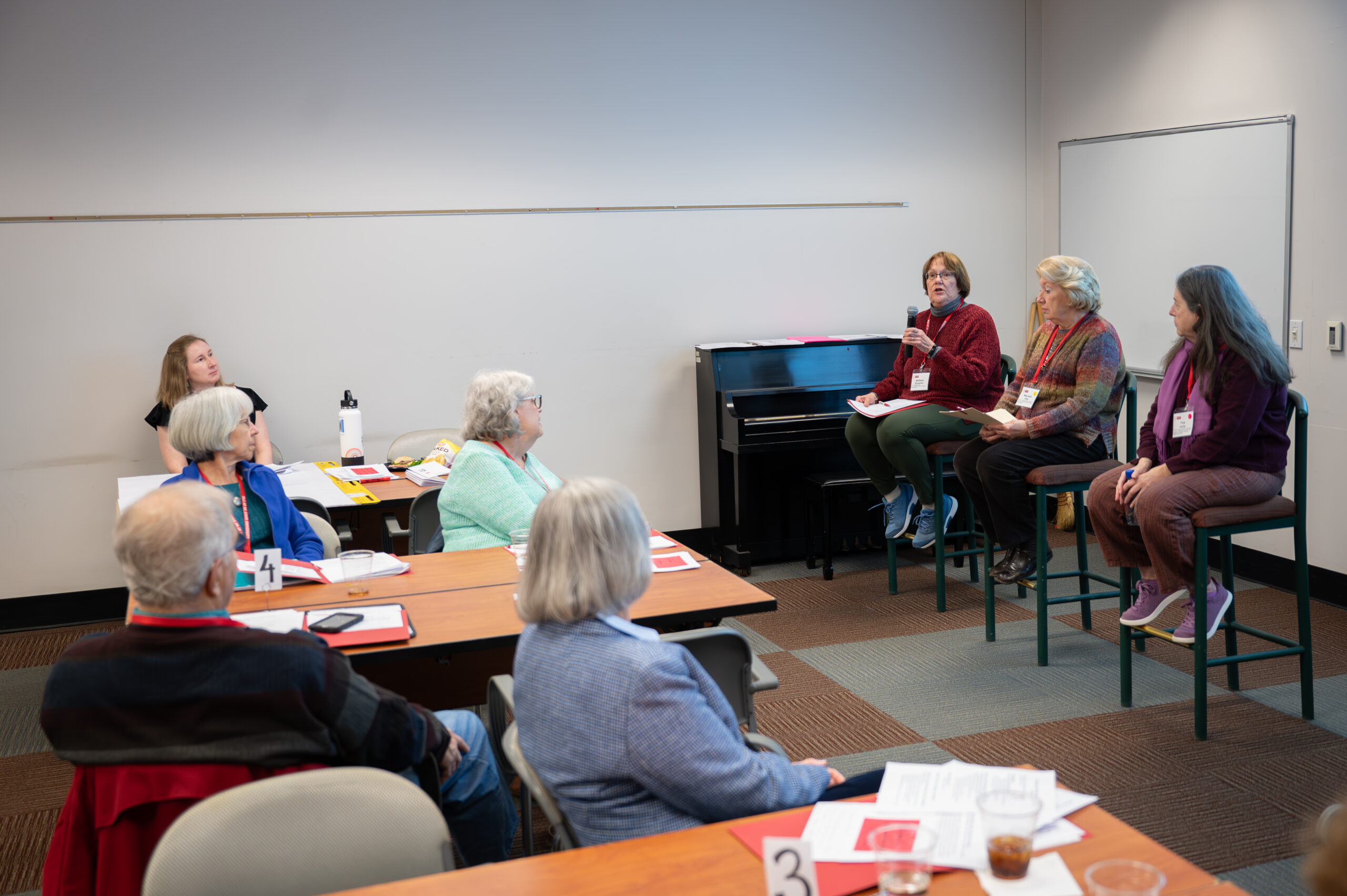 Three instructors teaching in an OLLI classroom